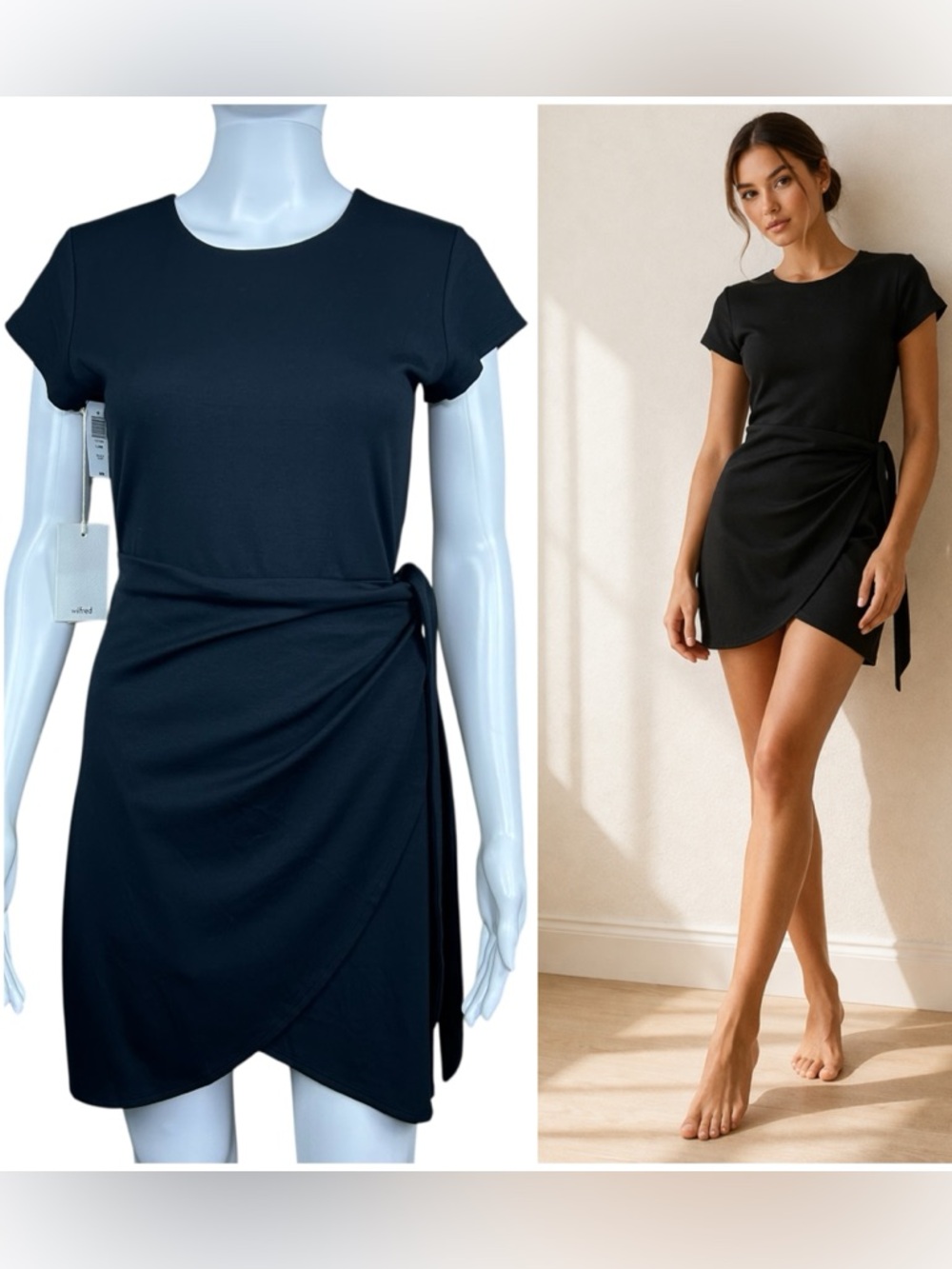 Aritzia Wilfred Lune Wrap Tie Mini Dress Size M Asymmetric Minimalist NWT Resort